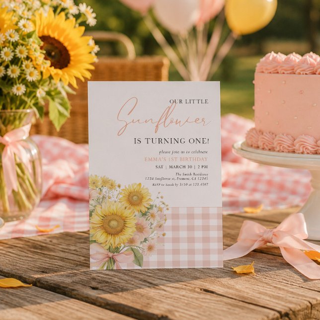 Invitación Cumpleaños 1º Gingham Rosa Girasol  (Subido por el creador)