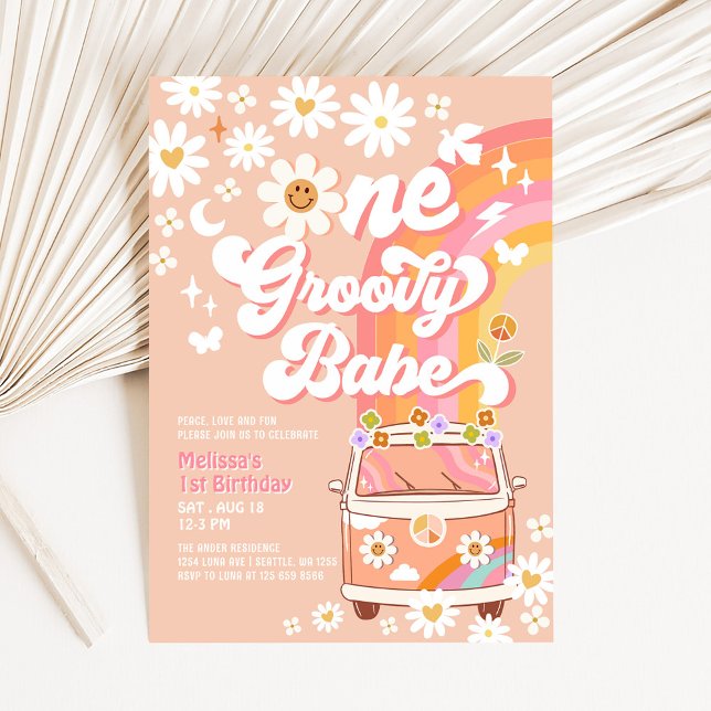 Invitación Cumpleaños 1º Groovy Babe Daisy Rainbow Groovy (Subido por el creador)
