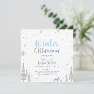 Invitación Cumpleaños 1º Invierno Onederland Plata y Azul