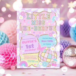 Invitación Cumpleaños 1º Little Miss One-derful Preppy Groovy