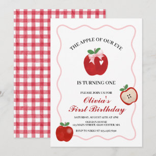 Invitación Cumpleaños 1º Manzana Lazo Rosa Coquette