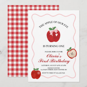 Invitación Cumpleaños 1º Manzana Lazo Rosa Coquette