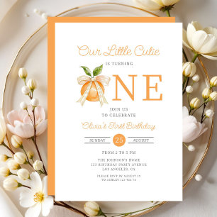 Invitación Cumpleaños 1º Moderno Little Cutie Naranja Cítrico
