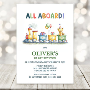 Invitación Cumpleaños 1º Osito Teddy Tren Todos a Bordo