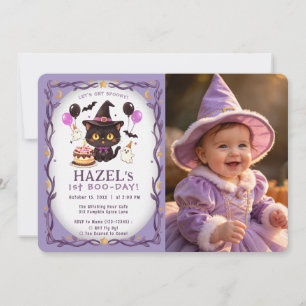 Invitación Cumpleaños 1º Pastel Bruja Gato Mago Lindo Espeluz