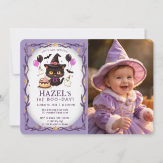 Invitación Cumpleaños 1º Pastel Bruja Gato Mago Lindo Espeluz