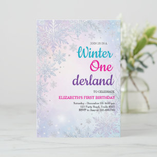 Invitación Cumpleaños 1º Pink Winter Onederland Brillo de Pla