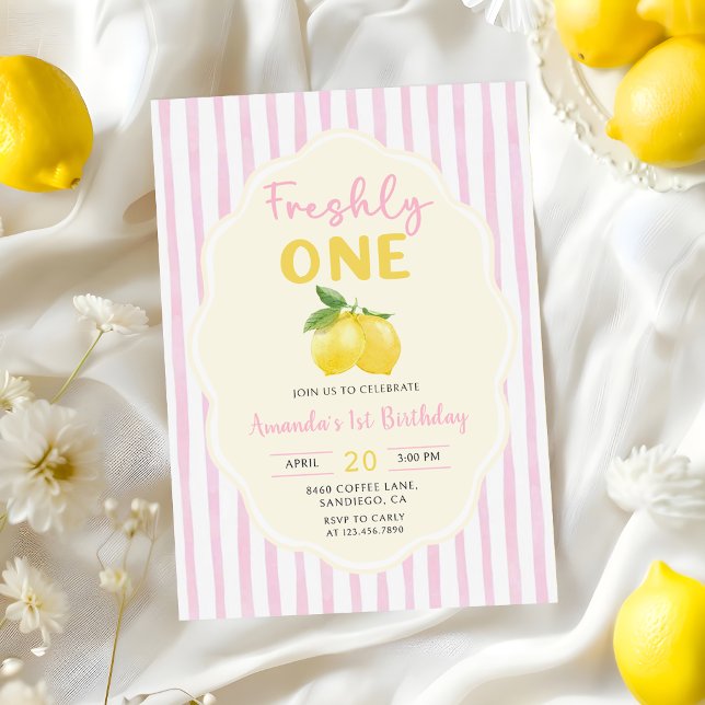 Invitación Cumpleaños 1º Pink Yellow Lemon Freshly One (Subido por el creador)