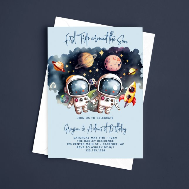 Invitación Cumpleaños 1º Planetas Astronautas Gemelos (Subido por el creador)