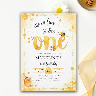 Invitación Cumpleaños 1º Tan Divertido Abeja Uno Acuarela Flo