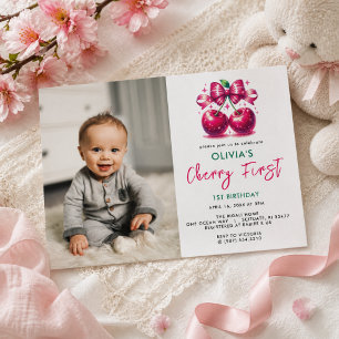 Invitación Cumpleaños 1º Watercolor Coquette Cherry