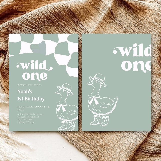 Invitación Cumpleaños 1º Wild One Dapper Duck - verde salvia (Subido por el creador)