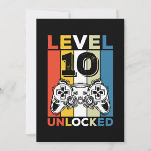 Invitación Cumpleaños 10º Nivel Desbloqueado 10 Juegos Retro