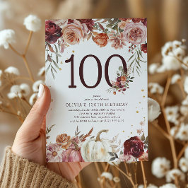 Invitación Cumpleaños 100 Boho Pumpkin Autumn Bloom