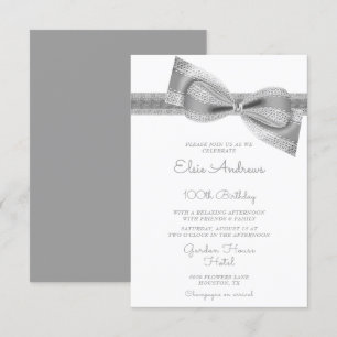 Invitación Cumpleaños 100 Centenario Arco y Cinta de Plata