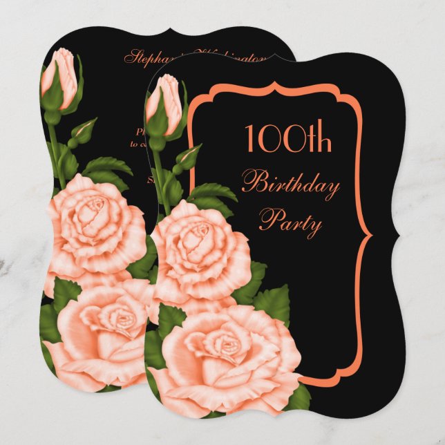 Invitación Cumpleaños 100 de Chic Corner Coral Roses (Anverso / Reverso)