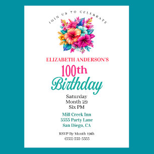 Invitación Cumpleaños 100 de Flores Tropicales