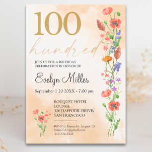Invitación Cumpleaños 100 de Suave Flor Silvestre Por Sus 100