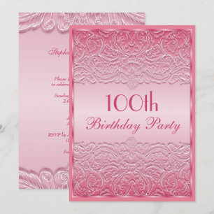 Invitación Cumpleaños 100 Elegante Encaje Francés Rosa