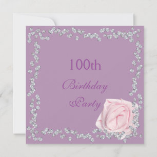 Invitación Cumpleaños 100 Elegante Rosa y Diamantes