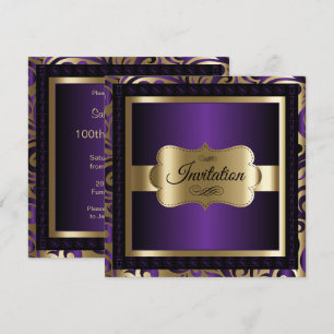 Invitación Cumpleaños 100 en un Patrón Profundo Púrpura y Oro