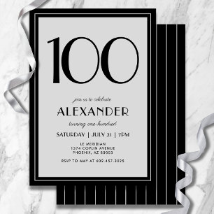 Invitación Cumpleaños 100 Moderno Minimalista Hombres Negro G