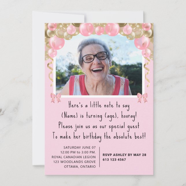 Invitación Cumpleaños 100 personalizado rosa bonito (Anverso)