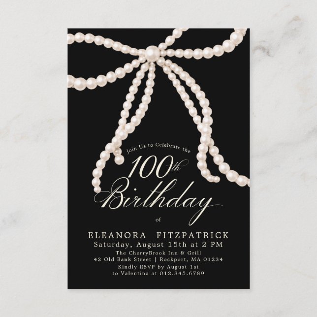 Invitación Cumpleaños 100 PETITE Arco Perla Negro Blanco (Anverso)