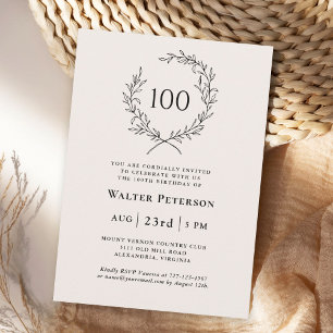 Invitación Cumpleaños 100 Simple Marfil Elegante Corona de La