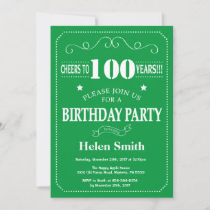 Invitación Cumpleaños 100 Verde y Blanco