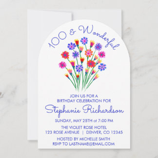 Invitación Cumpleaños 100 y Maravilloso de Flores Silvestres