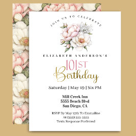 Invitación Cumpleaños 101 de Flor de Peonía Rosa Apagado