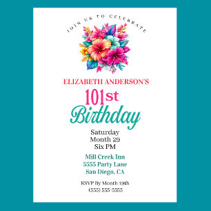 Invitación Cumpleaños 101 de Flores Tropicales