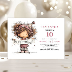Invitación Cumpleaños 10 Años Niña Pequeña Rosa Li