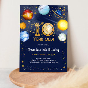 Invitación Cumpleaños 10 Astronauta Espacio Exterior Planeta