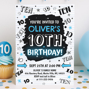 Invitación cumpleaños 10 Boy Doodle