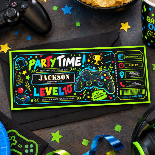 Invitación Cumpleaños 10 de Gamer Level Up Chico Entrada foto