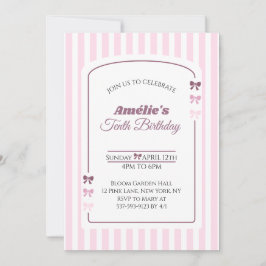 Invitación Cumpleaños 10 de niña con lazo coquette rosa suave