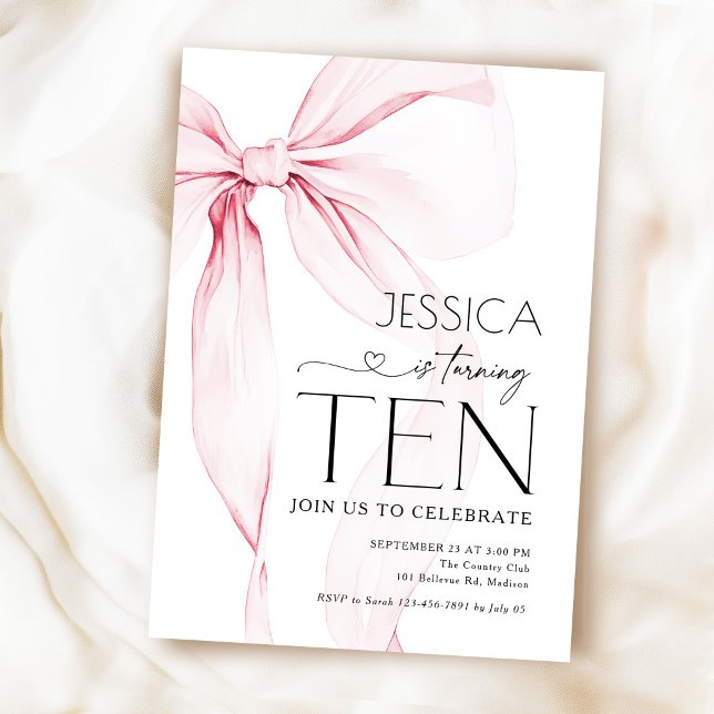 Invitación Cumpleaños 10 de Pink Bow Coquette (Subido por el creador)