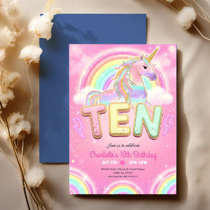Invitación Cumpleaños 10 de Unicornio Arcoíris