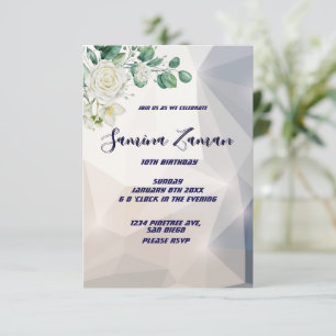 Invitación Cumpleaños 10 Elegante Flor de Rosa Blanca
