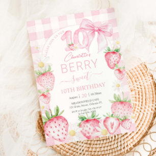 Invitación Cumpleaños 10 Fresas Rosadas Dulces