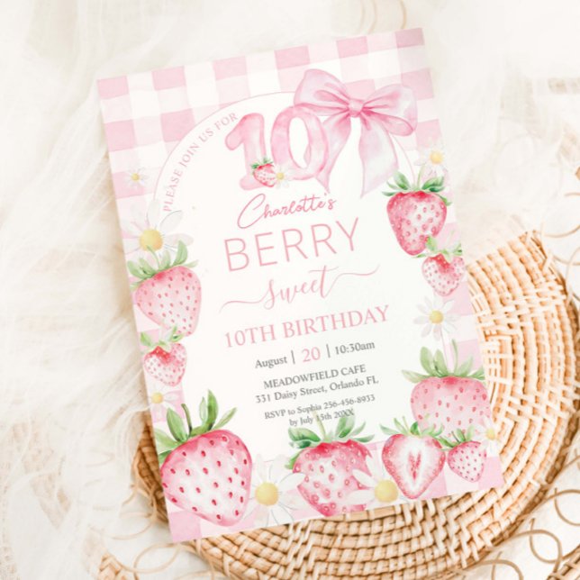 Invitación Cumpleaños 10 Fresas Rosadas Dulces (Subido por el creador)