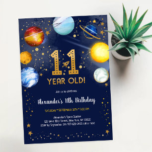 Invitación Cumpleaños 11 Astronauta Espacio Exterior Planeta