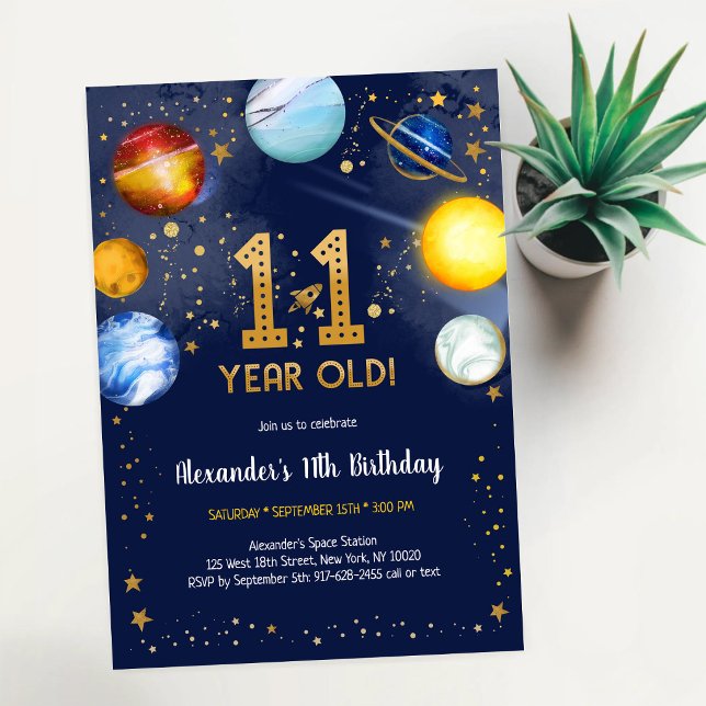 Invitación Cumpleaños 11 Astronauta Espacio Exterior Planeta  (Subido por el creador)
