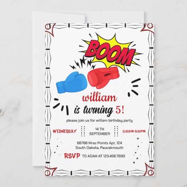 Invitación cumpleaños 11 de boxeo deportivo 6.º 7.º 8.º 10 (Anverso)