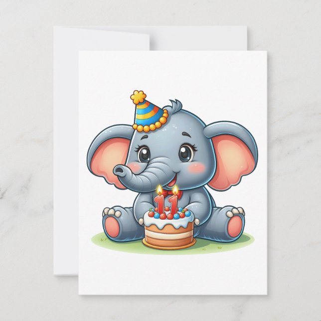 Invitación Cumpleaños 11 de elefante lindo (Anverso)