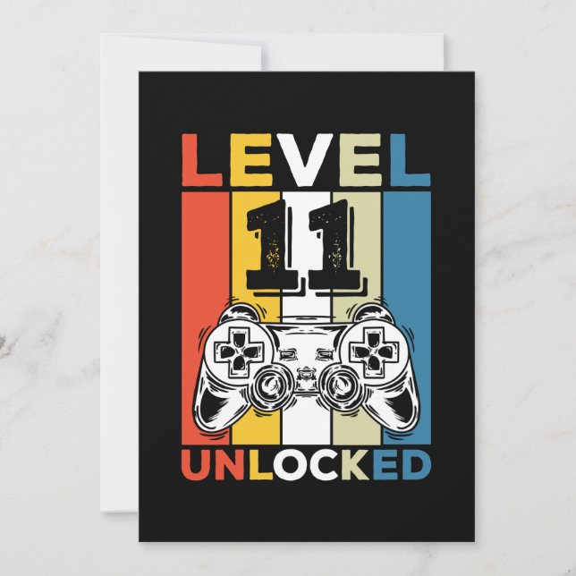 Invitación Cumpleaños 11 Nivel Desbloqueado 11 Juego Vintage (Anverso)