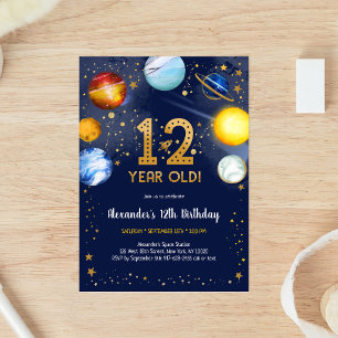Invitación Cumpleaños 12 Astronauta Espacio Exterior Planeta