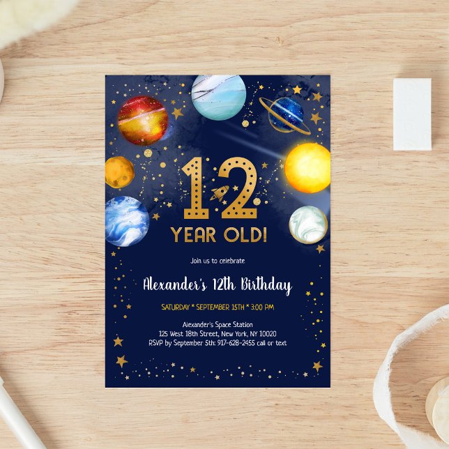 Invitación Cumpleaños 12 Astronauta Espacio Exterior Planeta  (Subido por el creador)